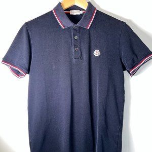 Moncler Men's Blue Polo With Tricolour Detail
